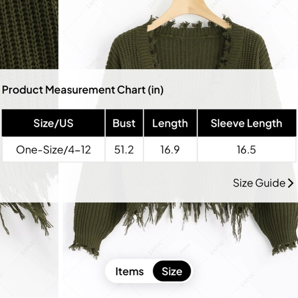 Zaful Army Green Loose Ripped V Neck Sweater One Size - Picture 13 of 14